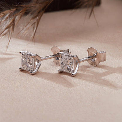 1 Ct Princess Cut Lab Grown Diamond Solitaire 14K Gold Stud Earrings