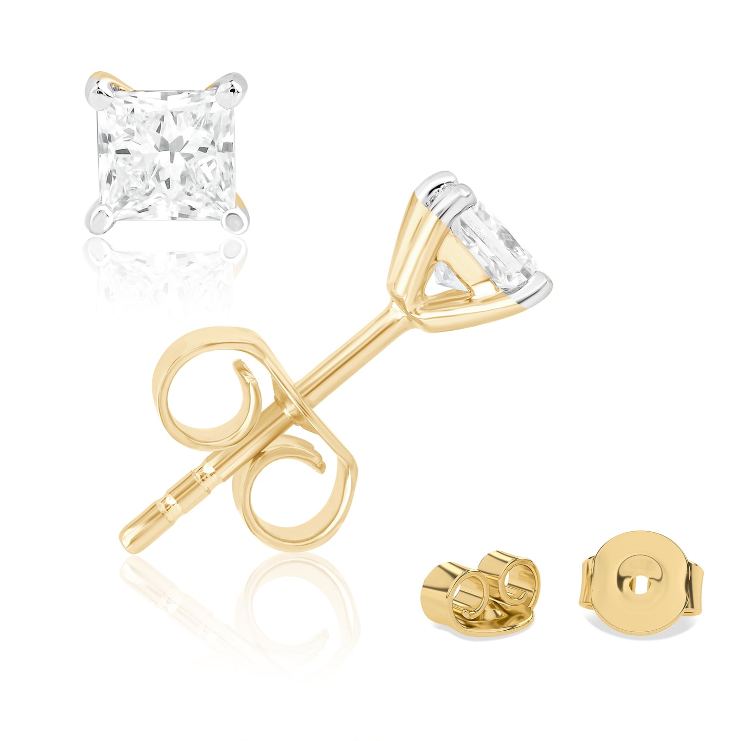 1 Ct Princess Cut Lab Grown Diamond Solitaire 14K Gold Stud Earrings