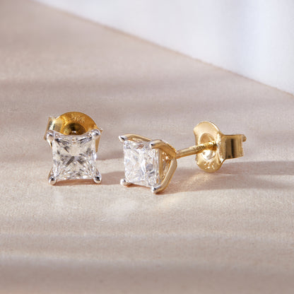 1 Ct Princess Cut Lab Grown Diamond Solitaire 14K Gold Stud Earrings