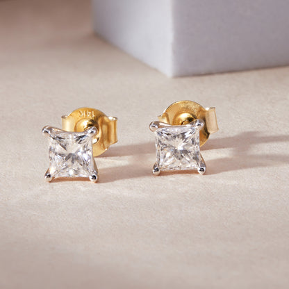 1 Ct Princess Cut Lab Grown Diamond Solitaire 14K Gold Stud Earrings