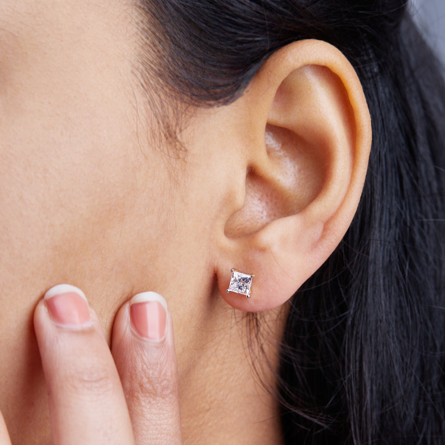 1 Ct Princess Cut Lab Grown Diamond Solitaire 14K Gold Stud Earrings