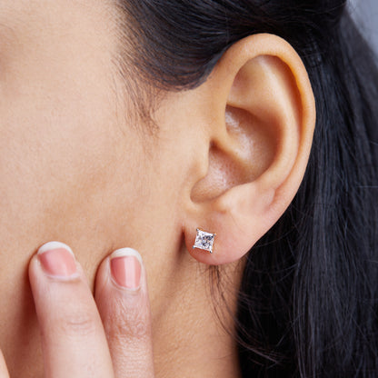 1 Ct Princess Cut Lab Grown Diamond Solitaire 14K Gold Stud Earrings