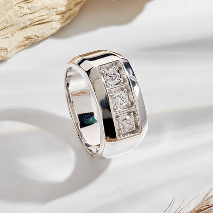 Men’s 925 Sterling Silver Three Stone Lab Grown Diamond Ring – 0.50 CT