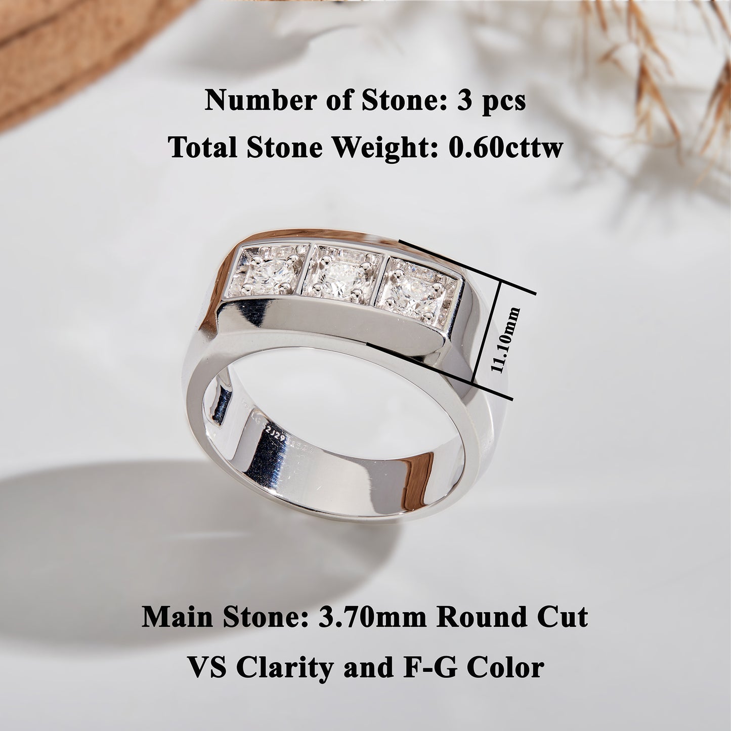 Men’s 925 Sterling Silver Three Stone Lab Grown Diamond Ring – 0.50 CT