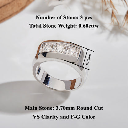 Men’s 925 Sterling Silver Three Stone Lab Grown Diamond Ring – 0.50 CT