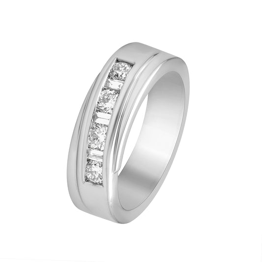 Men’s 925 Sterling Silver Channel Set 7 stone Diamond Band Ring – 0.65 Ct