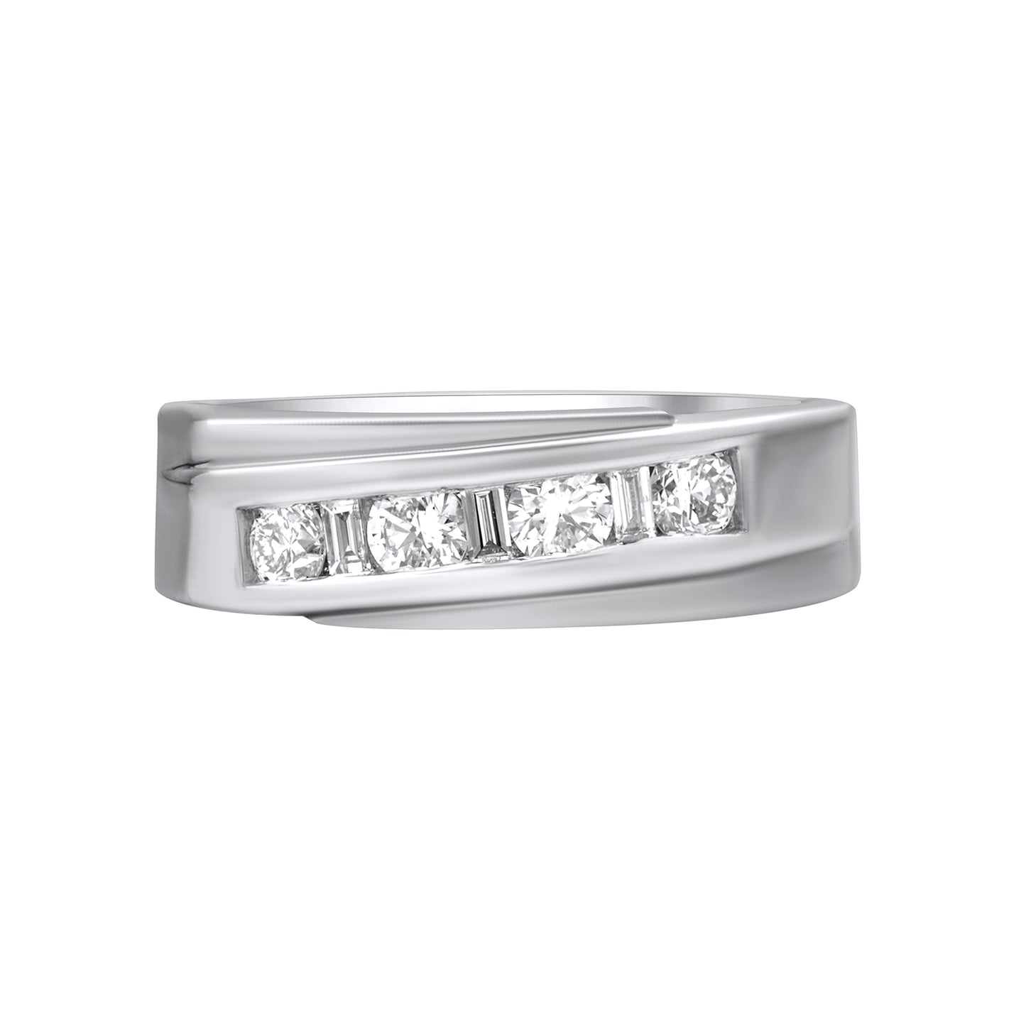 Men’s 925 Sterling Silver Channel Set 7 stone Diamond Band Ring – 0.65 Ct