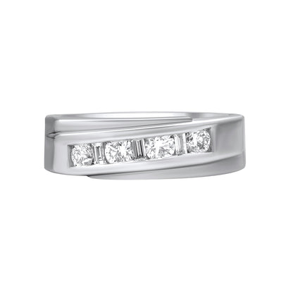Men’s 925 Sterling Silver Channel Set 7 stone Diamond Band Ring – 0.65 Ct