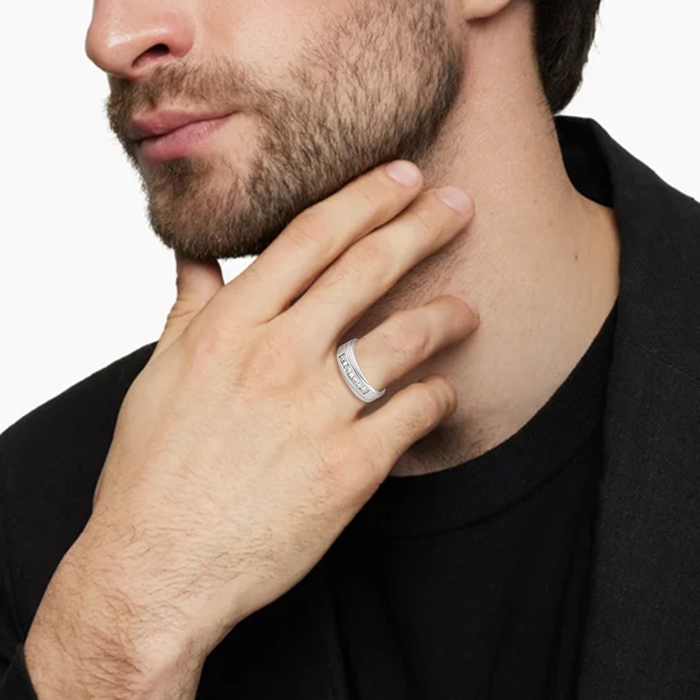 Men’s 925 Sterling Silver Channel Set 7 stone Diamond Band Ring – 0.65 Ct
