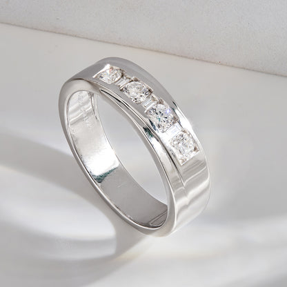 Men’s 925 Sterling Silver Channel Set 7 stone Diamond Band Ring – 0.65 Ct