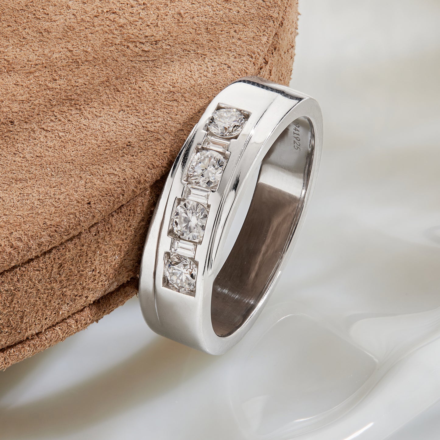 Men’s 925 Sterling Silver Channel Set 7 stone Diamond Band Ring – 0.65 Ct