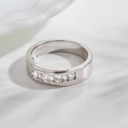 Men’s 925 Sterling Silver Channel Set 7 stone Diamond Band Ring – 0.65 Ct