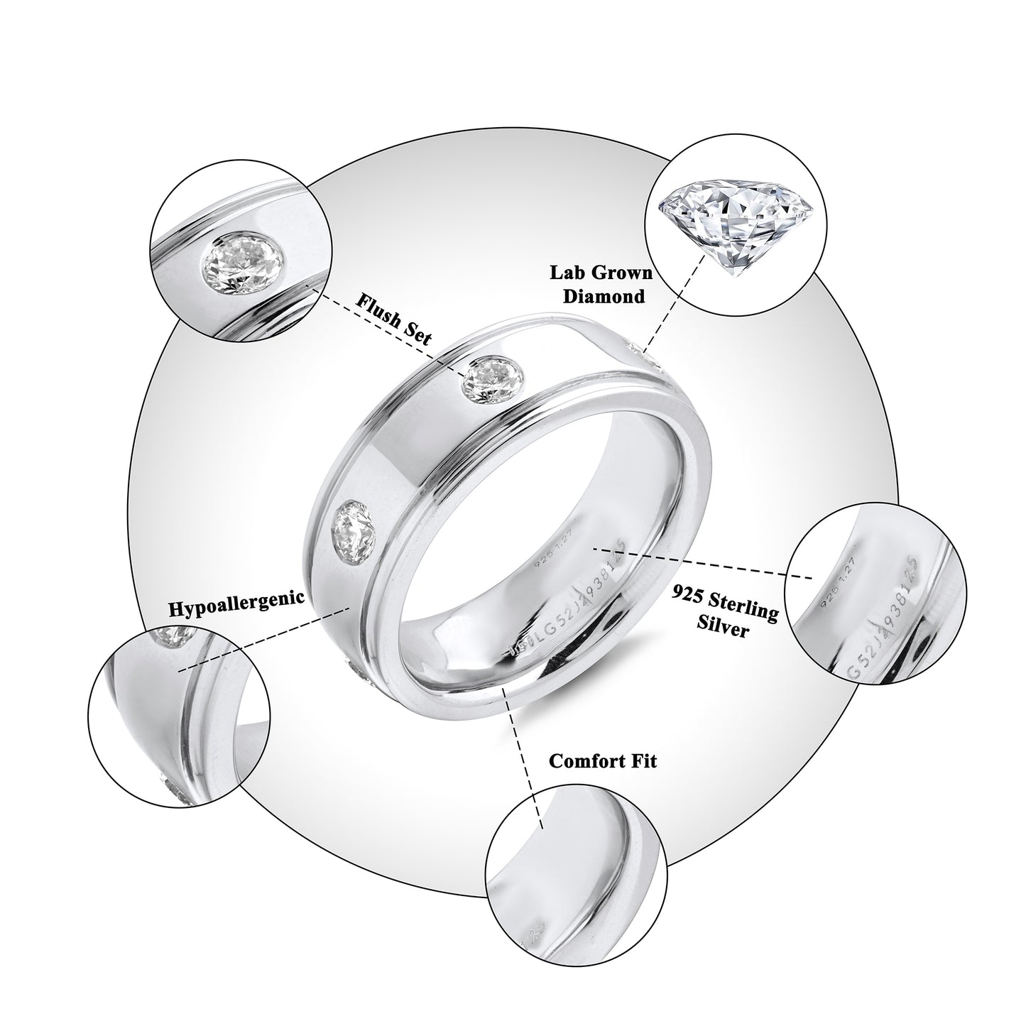 1.25 CT Men’s 925 Sterling Silver Round Lab-Grown Diamonds Band