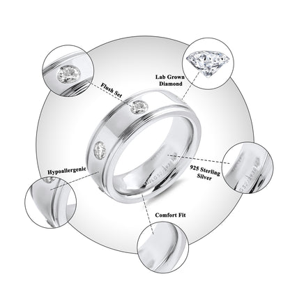 1.25 CT Men’s 925 Sterling Silver Round Lab-Grown Diamonds Band