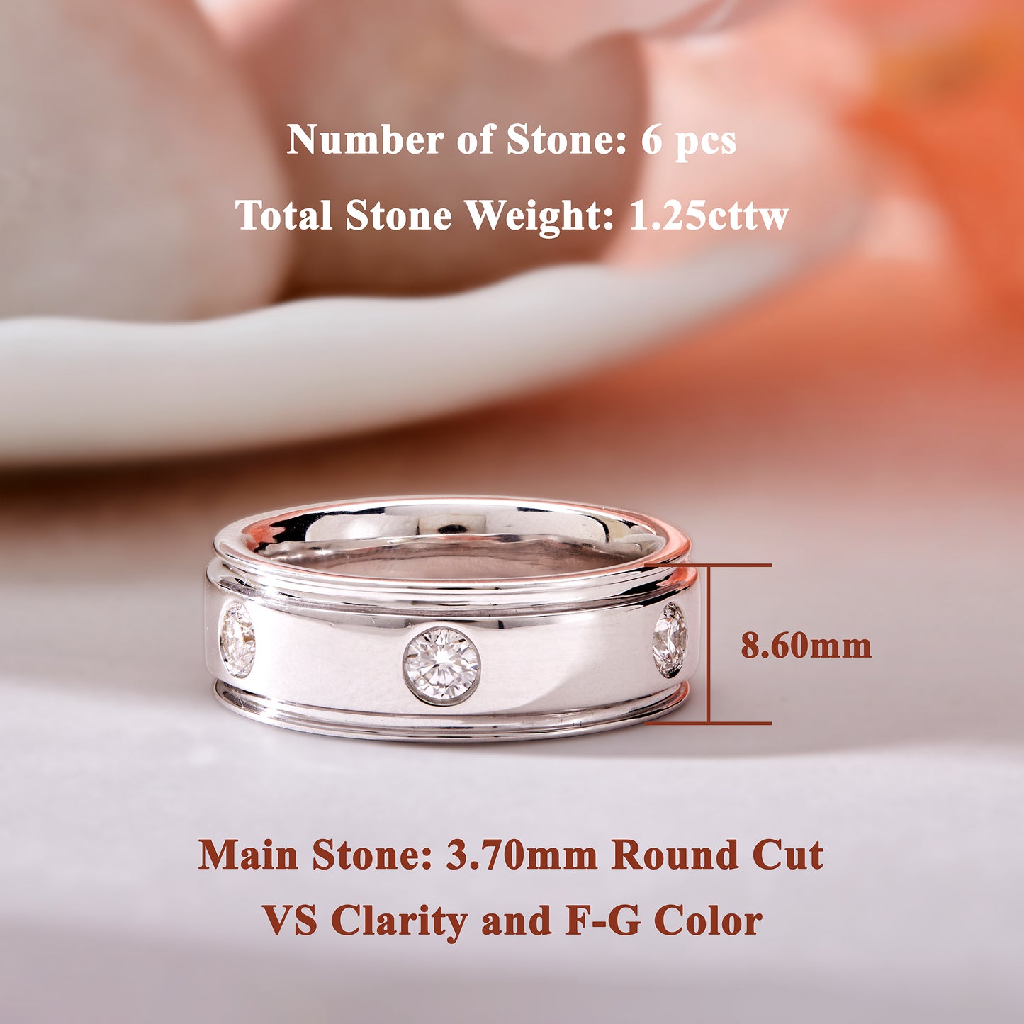 1.25 CT Men’s 925 Sterling Silver Round Lab-Grown Diamonds Band