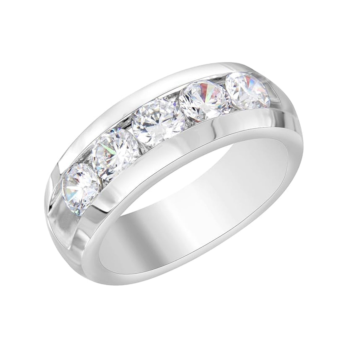 Men’s 925 Sterling Silver 5-Stone Diamond Wedding Band – 2.50 CT