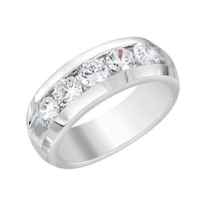 Men’s 925 Sterling Silver 5-Stone Diamond Wedding Band – 2.50 CT