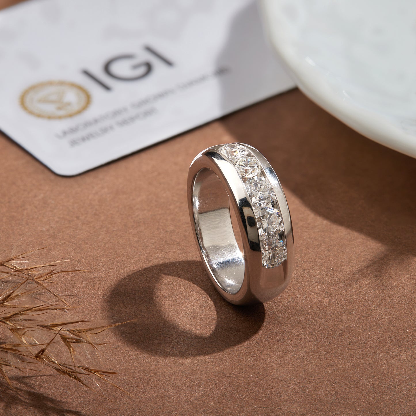 Men’s 925 Sterling Silver 5-Stone Diamond Wedding Band – 2.50 CT