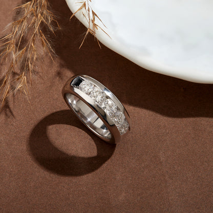 Men’s 925 Sterling Silver 5-Stone Diamond Wedding Band – 2.50 CT