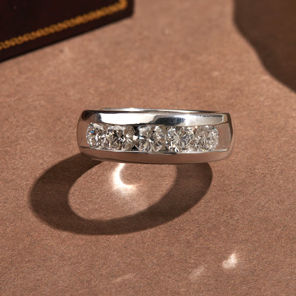 Men’s 925 Sterling Silver 5-Stone Diamond Wedding Band – 2.50 CT
