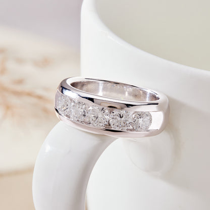 Men’s 925 Sterling Silver 5-Stone Diamond Wedding Band – 2.50 CT