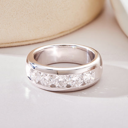 Men’s 925 Sterling Silver 5-Stone Diamond Wedding Band – 2.50 CT