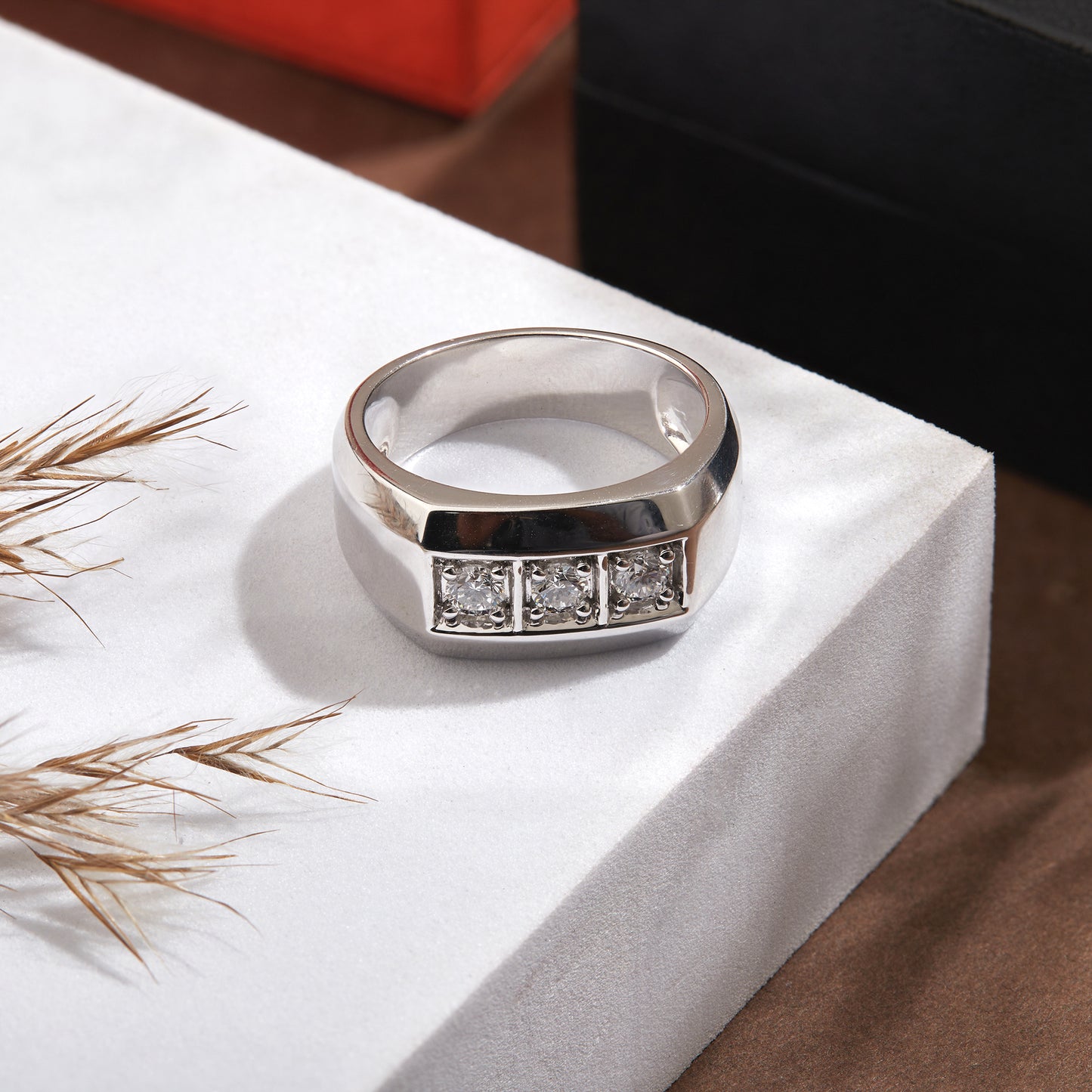 Men’s 925 Sterling Silver Three Stone Lab Grown Diamond Ring – 0.50 CT