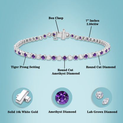 2.80 Ct Round Cut 10K Gold Amethyst Birthstones Tennis Bracelets