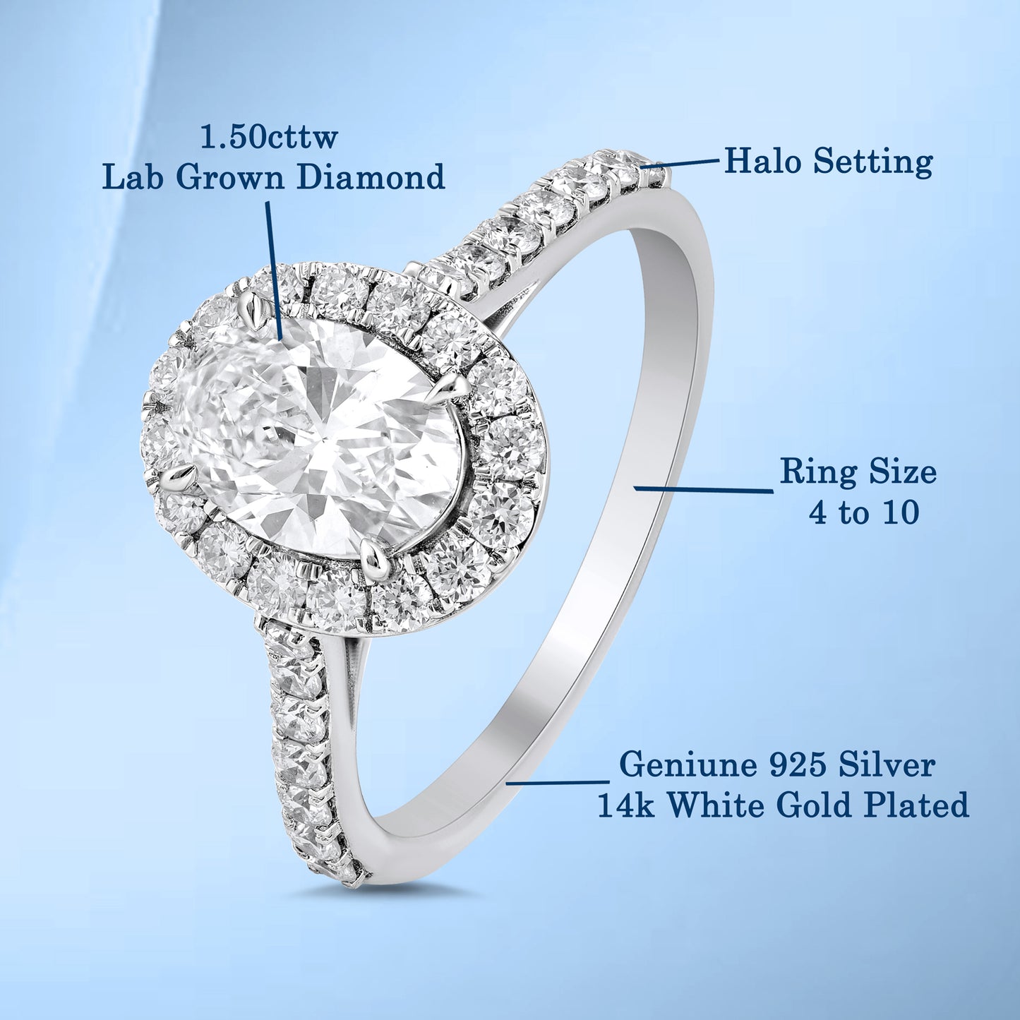 1.5 Cttw 925 Sterling Silver Solitaire with Side Accent Diamond Ring