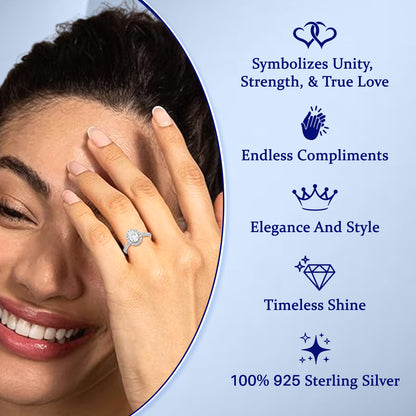 1.5 Cttw 925 Sterling Silver Solitaire with Side Accent Diamond Ring