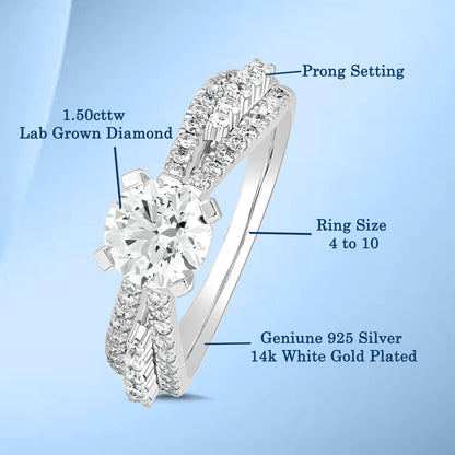 1.5 Cttw 925 Sterling Silver Solitaire with Accent Women's Engagement Ring