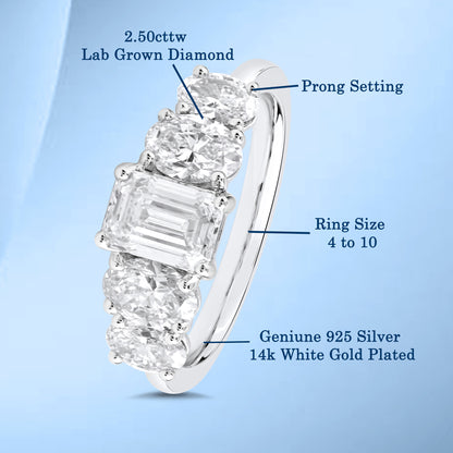 2.5 CT 925 Sterling Silver Women's 5 Stone Engagement Ring