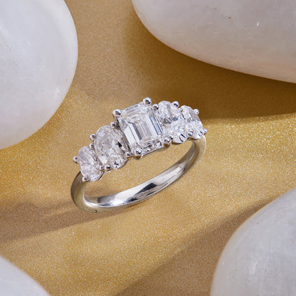 2.5 CT 925 Sterling Silver Women's 5 Stone Engagement Ring