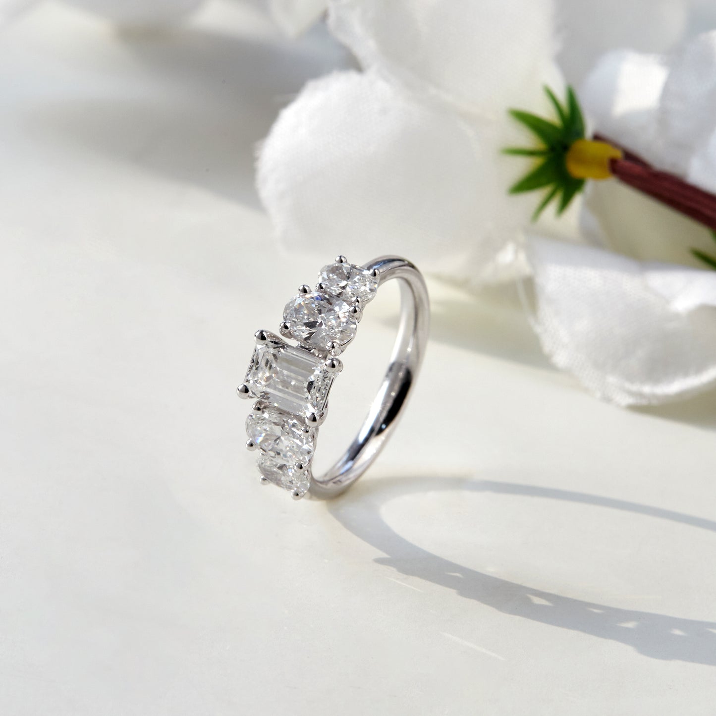 2.5 CT 925 Sterling Silver Women's 5 Stone Engagement Ring