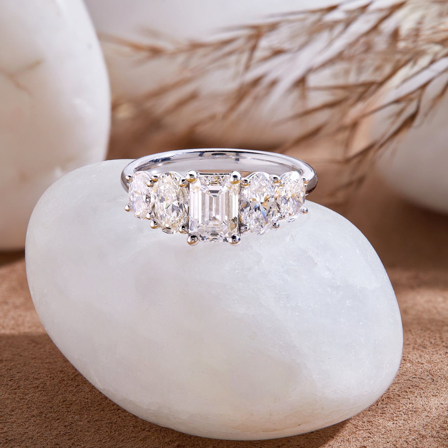 2.5 CT 925 Sterling Silver Women's 5 Stone Engagement Ring