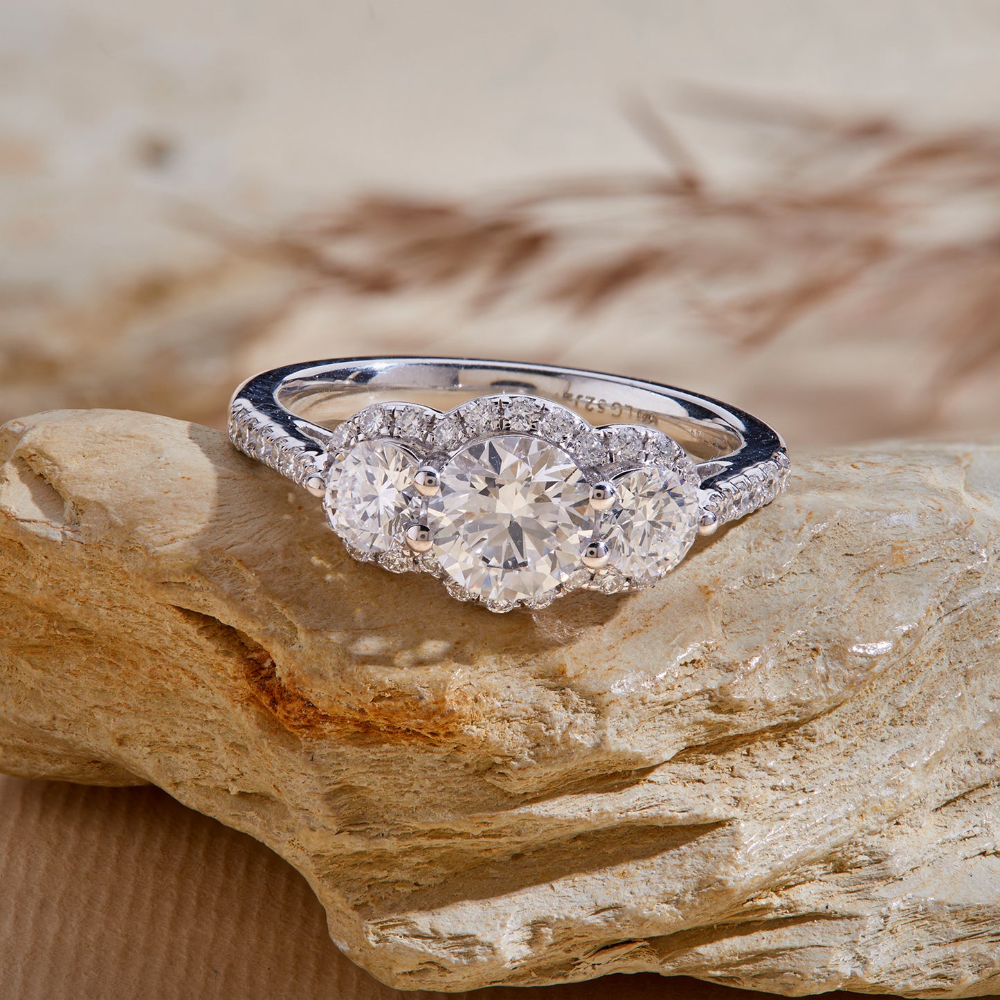 1.50 Ct 925 Sterling Silver Three Stone Side Accent Stone Diamond Ring