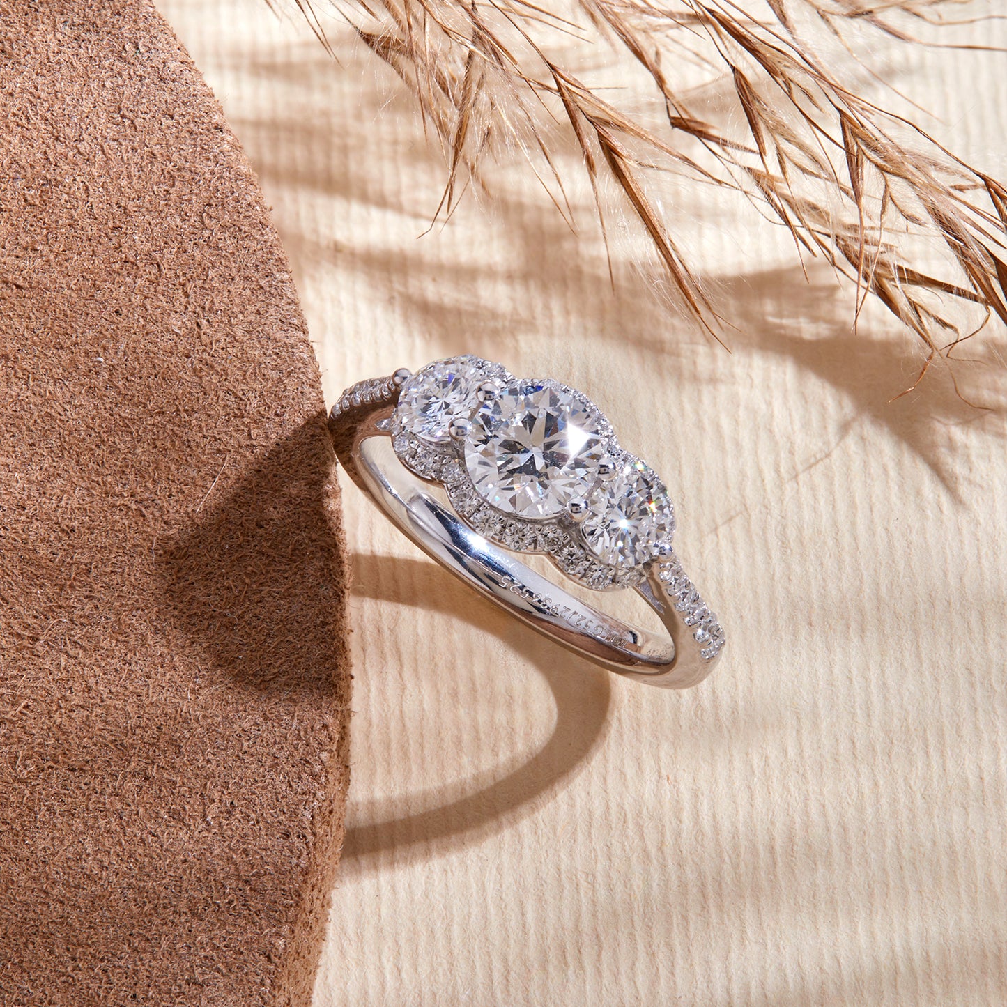 1.50 Ct 925 Sterling Silver Three Stone Side Accent Stone Diamond Ring