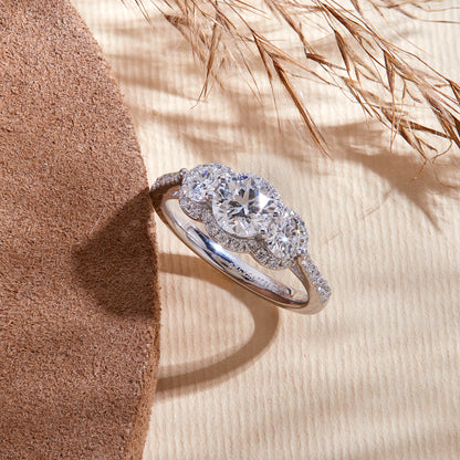 1.50 Ct 925 Sterling Silver Three Stone Side Accent Stone Diamond Ring