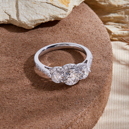 1.50 Ct 925 Sterling Silver Three Stone Side Accent Stone Diamond Ring