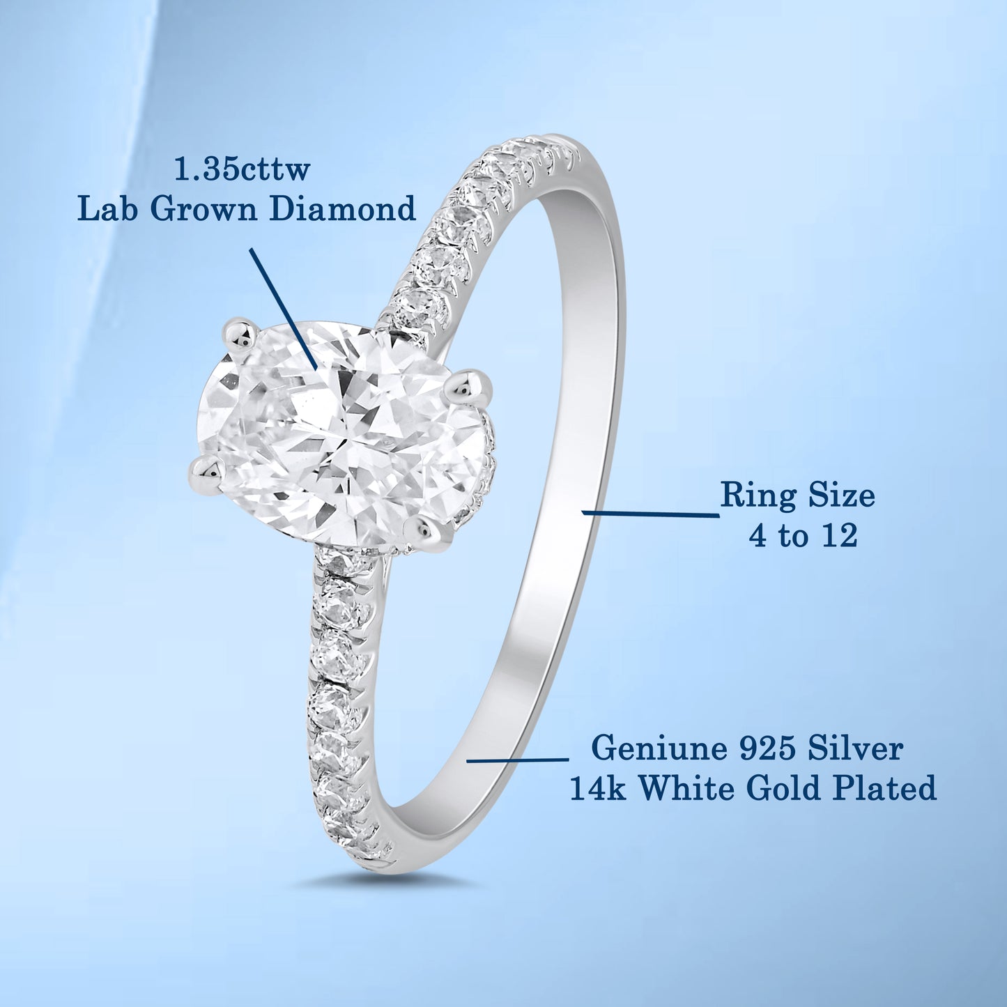 1.35 Ct 925 Sterling Silver Oval Cut Hidden Halo Diamond Ring