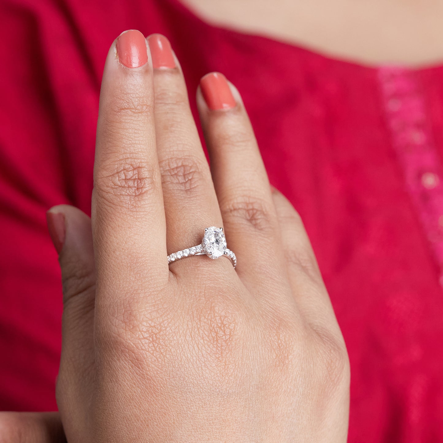 1.35 Ct 925 Sterling Silver Oval Cut Hidden Halo Diamond Ring