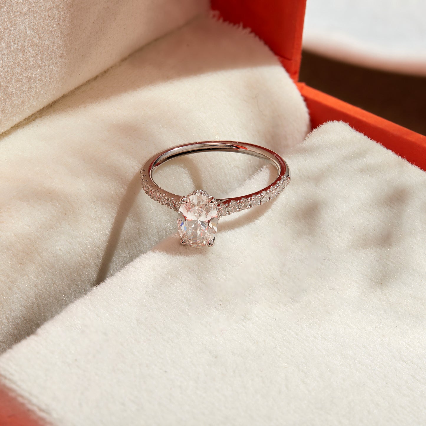 1.35 Ct 925 Sterling Silver Oval Cut Hidden Halo Diamond Ring