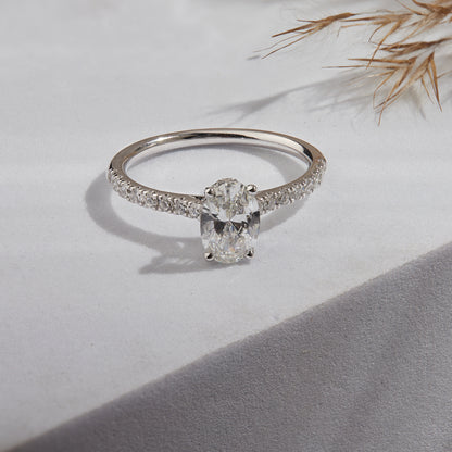 1.35 Ct 925 Sterling Silver Oval Cut Hidden Halo Diamond Ring