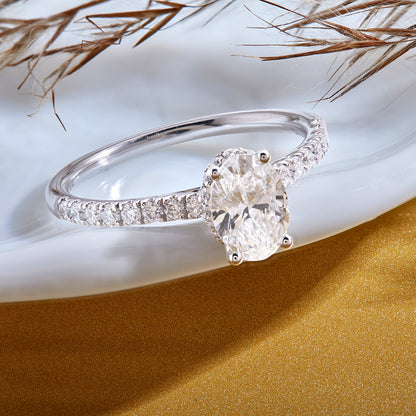 1.35 Ct 925 Sterling Silver Oval Cut Hidden Halo Diamond Ring