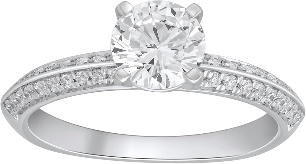 1.25 Ct 925 Sterling Silver Solitaire With Side Accent Diamond Ring
