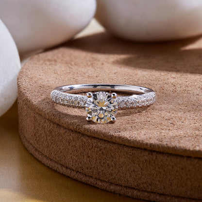 1.40 Ct 925 Sterling Silver Solitaire Pave Set Accent Diamond Ring