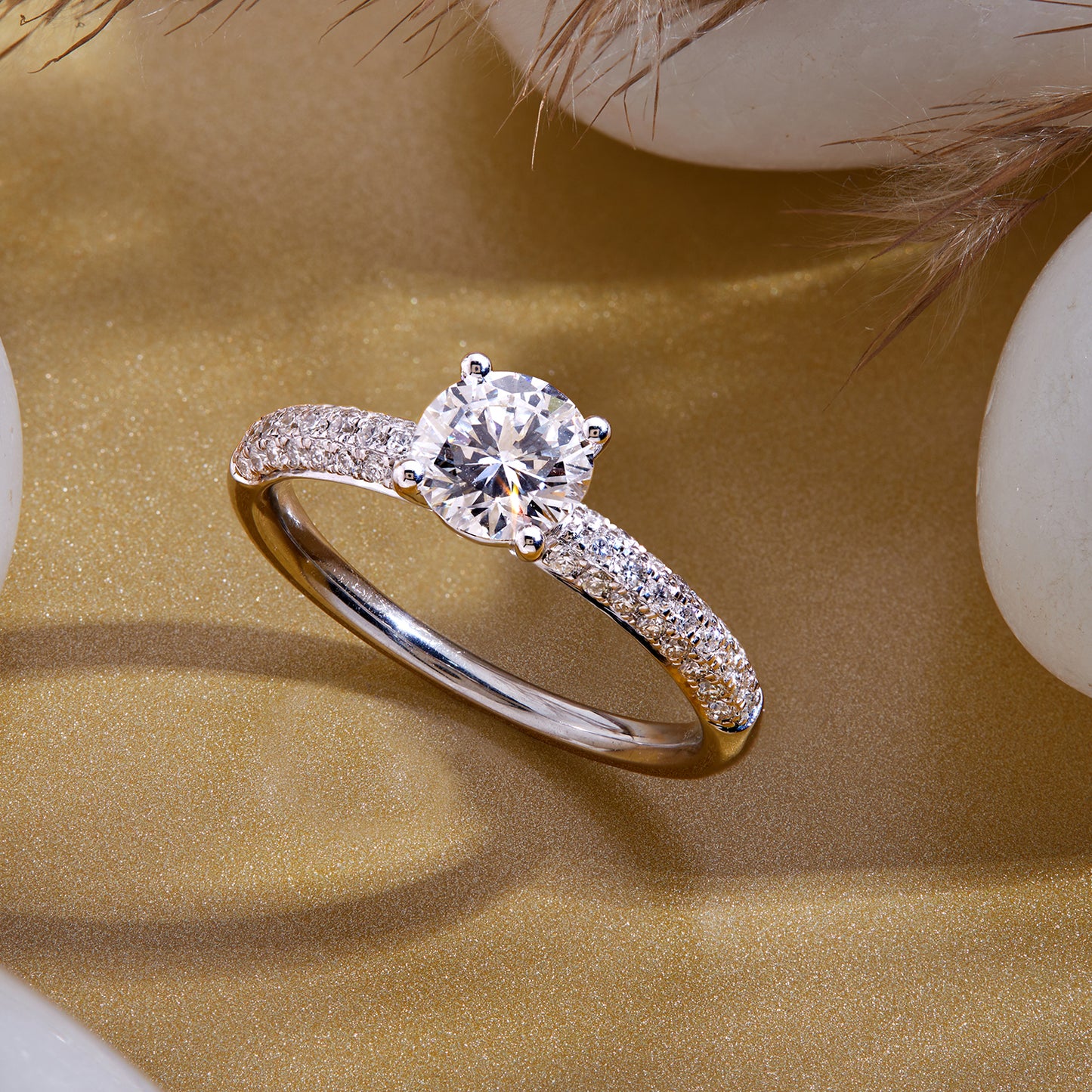 1.40 Ct 925 Sterling Silver Solitaire Pave Set Accent Diamond Ring