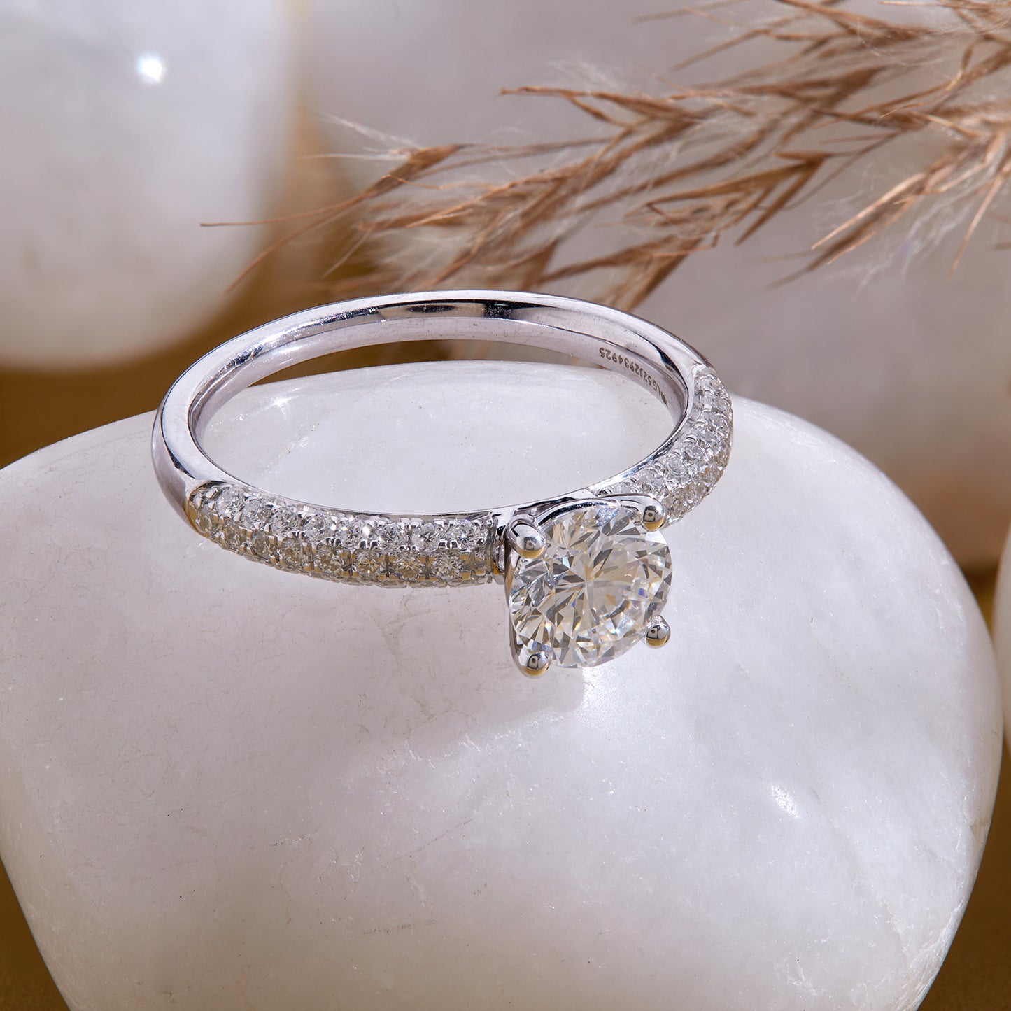 1.40 Ct 925 Sterling Silver Solitaire Pave Set Accent Diamond Ring