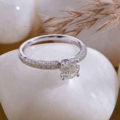 1.40 Ct 925 Sterling Silver Solitaire Pave Set Accent Diamond Ring