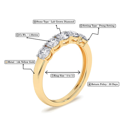 Women’s 1 CT Five Stone Diamond Wedding Band in 14K Yellow Gold